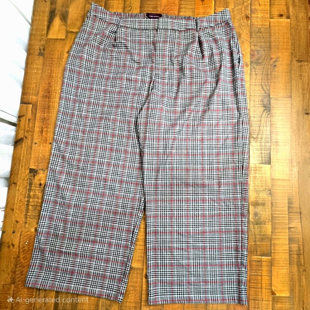 Women's 26 High-Rise Wide Leg Trousers - Ava & Viv Gray Plaid 26